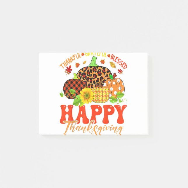Thankful Grateful Blessed Leopard Plaid Pumpkin Th Post-it Notes (Front)