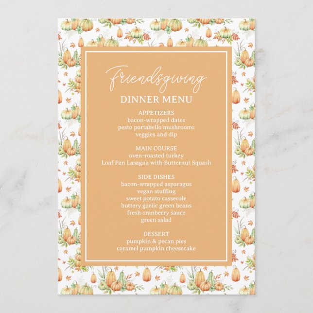 Thankful Grateful Blessed Minimalist Friendsgiving Menu (Front)