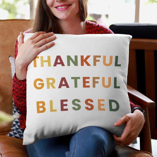 Thankful Grateful Blessed – Modern Fall Throw Pillow (Creator Uploaded)