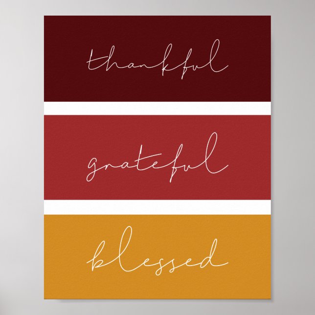 Thankful Grateful Blessed Modern Thanksgiving Poster (Front)
