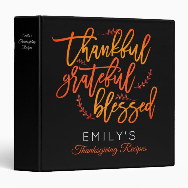 Thankful Grateful Blessed Name Black Thanksgiving Binder (Front/Spine)