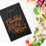 Thankful Grateful Blessed Name Orange Yellow Black Kitchen Towel<br><div class="desc">Thankful Grateful Blessed Name Orange Yellow Black. Awesome inspirational words for thanksgiving and throughout the year, in a stylish script, the words of gratitude Thankful Grateful Blessed in the vibrant colours of fall on a black background which can be changed to another colour if you so wish. Easy to personalise...</div>