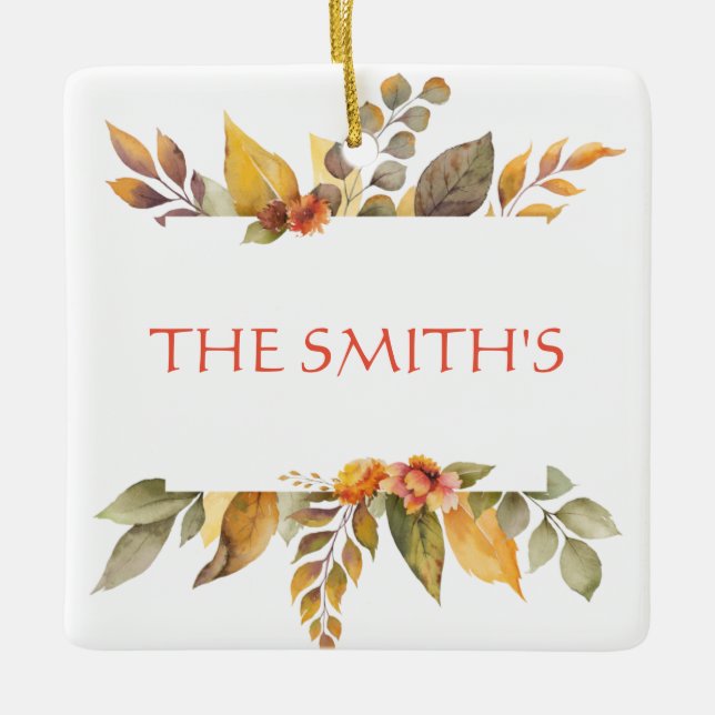 Thankful Grateful Blessed NAME Thanksgiving Ceramic Ornament (Front)