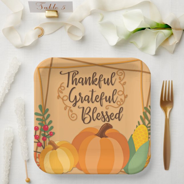 Thankful, Grateful, Blessed Paper Plate (Wedding)
