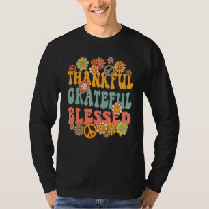 Thankful Grateful Blessed Peace Sign Retro Groovy T-Shirt