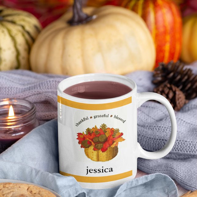 Thankful Grateful Blessed Personalized Coffee Mug (Creator Uploaded)