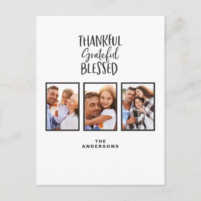 Thankful grateful blessed photo thanksgiving  faux postcard (Front)