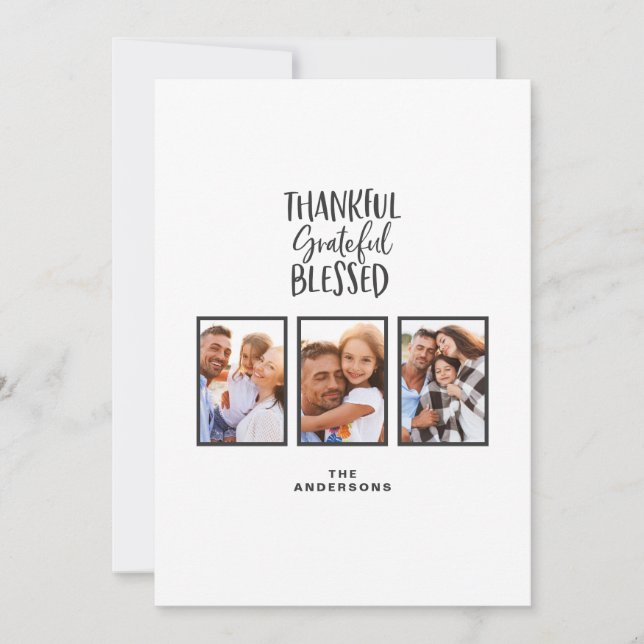 Thankful grateful blessed photo thanksgiving   invitation (Front)