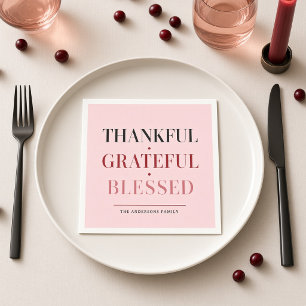 Thankful Grateful Blessed Pink Personalized Napkin