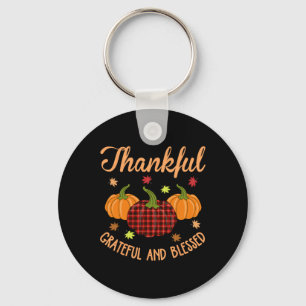 Thankful Grateful Blessed Plaid Shirt Thanksgiving Keychain