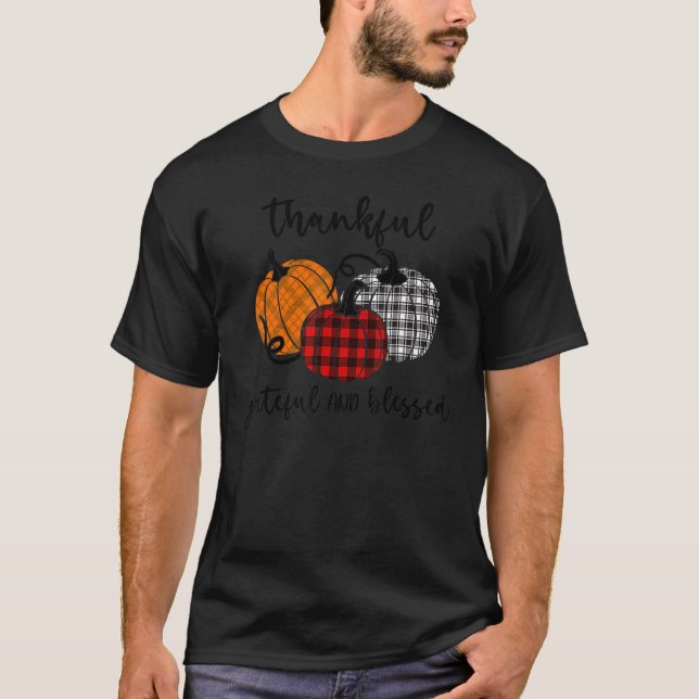 Thankful Grateful Blessed Plaid  Thanksgiving Men  T-Shirt (Front)