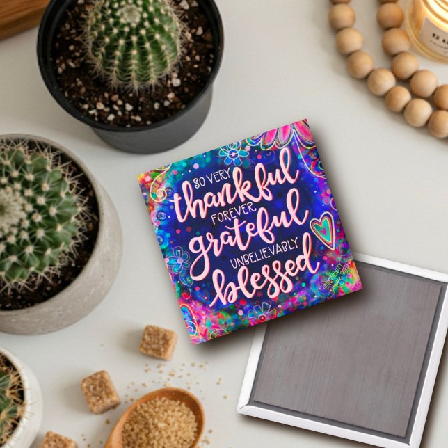 Thankful, Grateful, Blessed Pretty Blue Trendy Magnet (Creator Uploaded)
