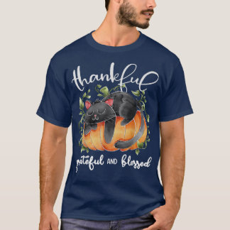 Thankful Grateful Blessed Pumpkin Cat Thanksgiving T-Shirt