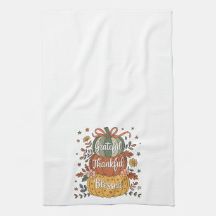 Thankful Grateful Blessed Pumpkin Kitchen Fall A Towel