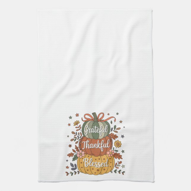 Thankful Grateful Blessed Pumpkin Kitchen | Fall A Towel (Vertical)