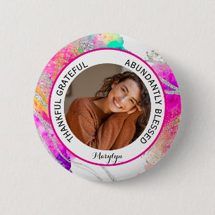 Thankful Grateful Blessed Quote photo Rainbow 2 Inch Round Button