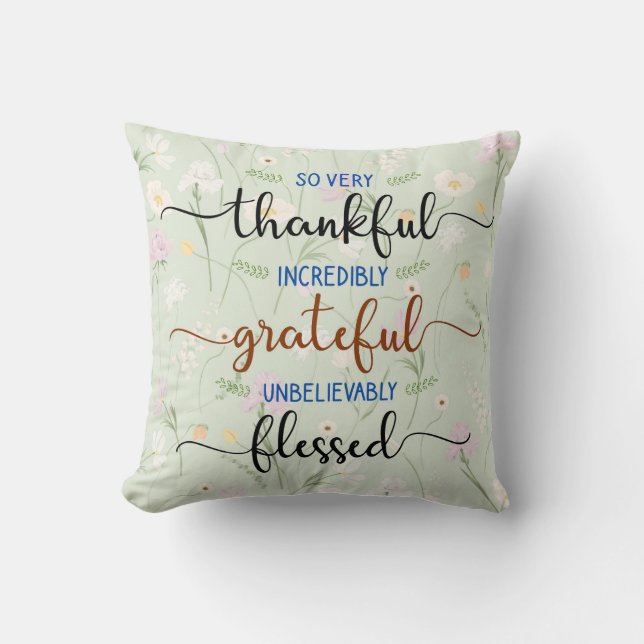 Thankful Grateful Blessed, Religious Throw Pillow (Front)
