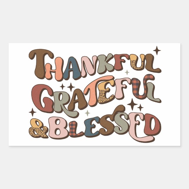Thankful Grateful & Blessed Retro Thanksgiving Sticker (Front)