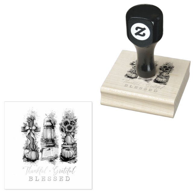 Thankful Grateful Blessed  Rubber Stamp (Stamped)
