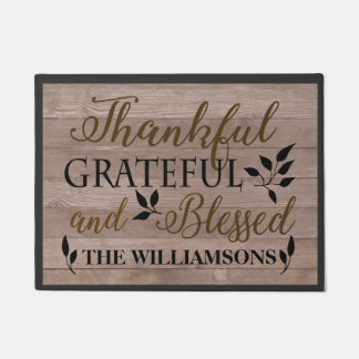 THANKFUL GRATEFUL BLESSED RUSTIC CUSTOMIZED DOORMAT