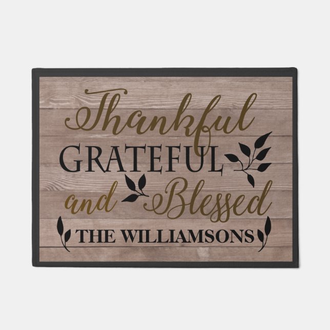 THANKFUL GRATEFUL BLESSED RUSTIC CUSTOMIZED DOORMAT (Front)