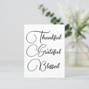 Thankful Grateful Blessed script Thanksgiving Postcard
