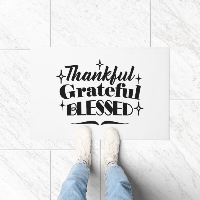 Thankful, Grateful, Blessed Sparkling Thanksgiving Doormat (Indoor)