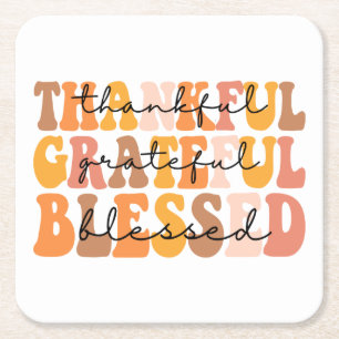Thankful Grateful Blessed Square Paper Coaster