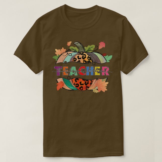 Thankful Grateful Blessed Teacher Pumpkin Leopard  T-Shirt (Design Front)
