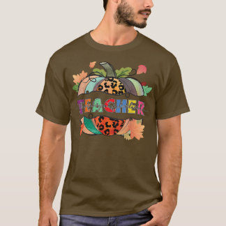 Thankful Grateful Blessed Teacher Pumpkin Leopard  T-Shirt