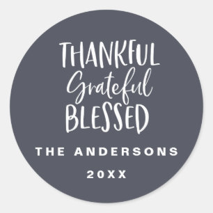Thankful, grateful, blessed thanksgiving classic round sticker