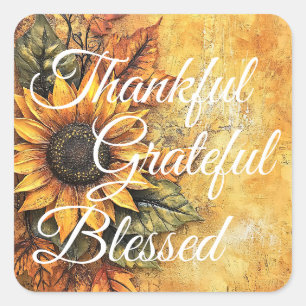 Thankful Grateful Blessed Thanksgiving Fall Autumn Square Sticker