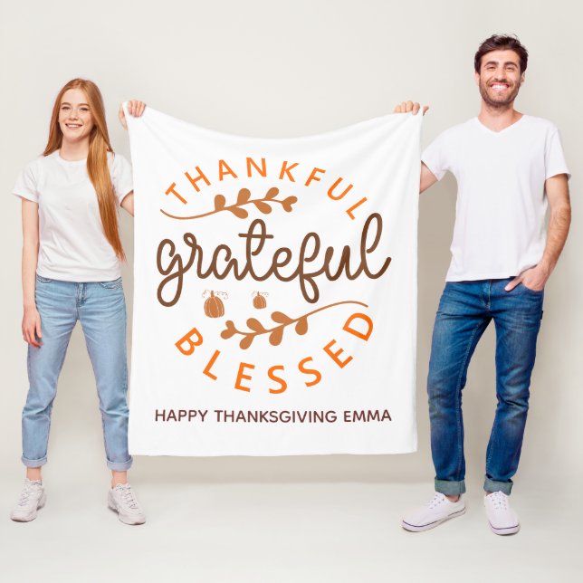Thankful Grateful Blessed Thanksgiving Fall Fleece Blanket (In Situ)