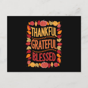 Thankful Grateful Blessed Thanksgiving Fall Holiday Postcard