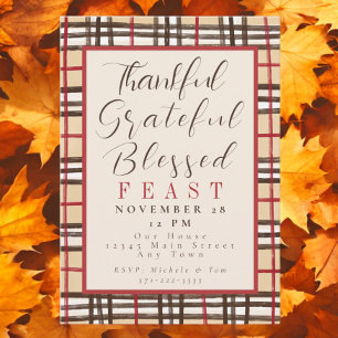 Thankful Grateful Blessed Thanksgiving Feast Plaid Invitation