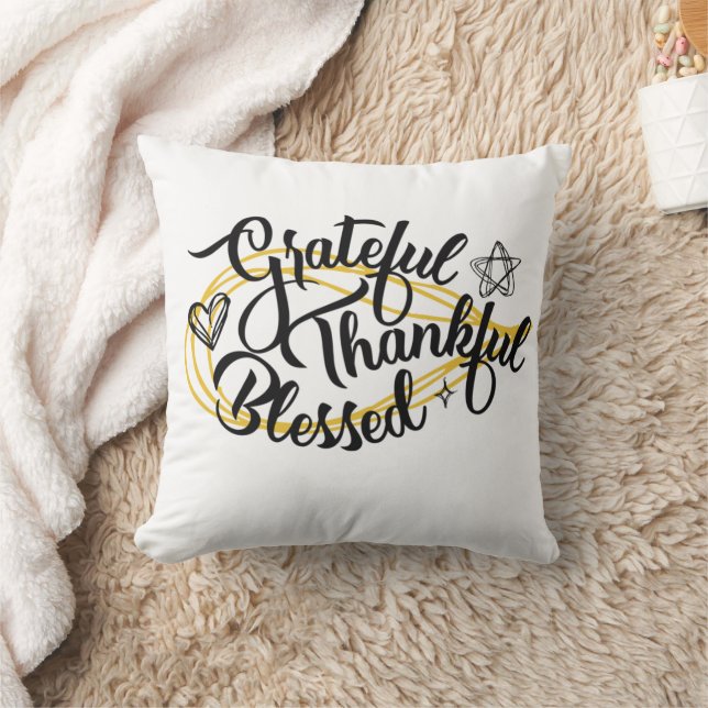 Thankful Grateful Blessed Thanksgiving Gifts Throw Pillow (Blanket)