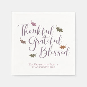Thankful Grateful Blessed Thanksgiving Leaves Napkin
