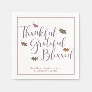 Thankful Grateful Blessed Thanksgiving Leaves Napkin