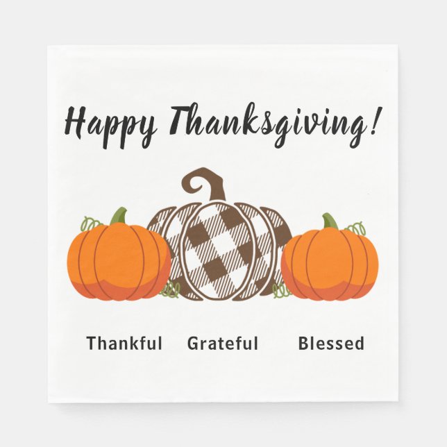 Thankful Grateful Blessed Thanksgiving Napkins (Front)