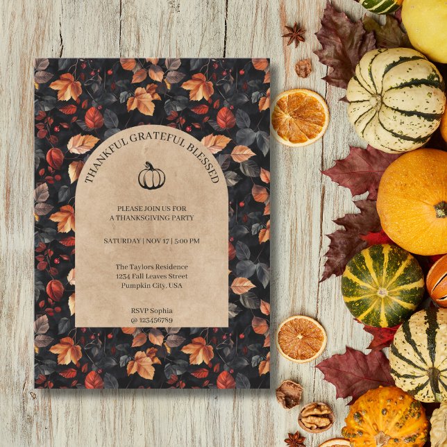 Thankful Grateful Blessed Thanksgiving Party Invitation (Creator Uploaded)