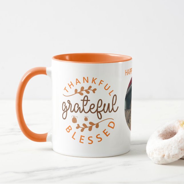 Thankful Grateful Blessed Thanksgiving Photo Mug (With Donut)