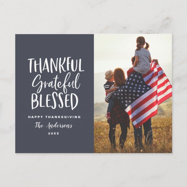 Thankful, grateful, blessed thanksgiving photo postcard (Front)