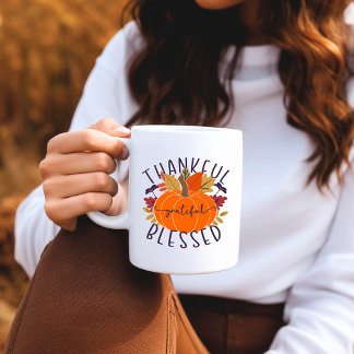 Thankful Grateful Blessed Thanksgiving Pumpkin Coffee Mug