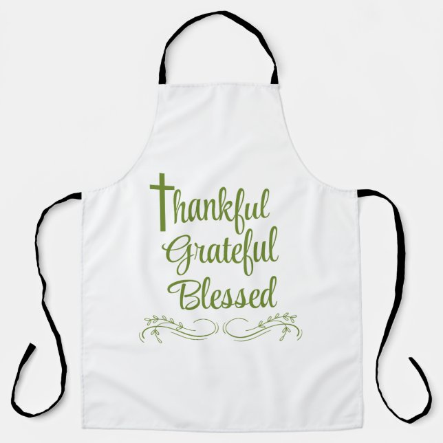 Thankful Grateful Blessed Thanksgiving Quote Apron (Front)