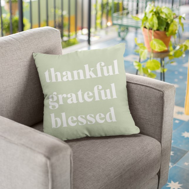 Thankful Grateful Blessed | Thanksgiving Quote Outdoor Pillow (Creator Uploaded)