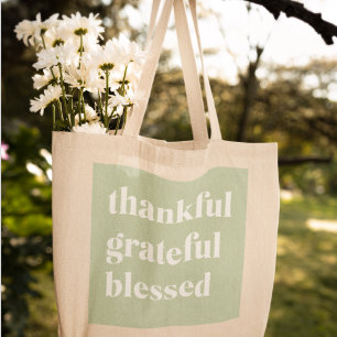 Thankful Grateful Blessed   Thanksgiving Quote Tote Bag