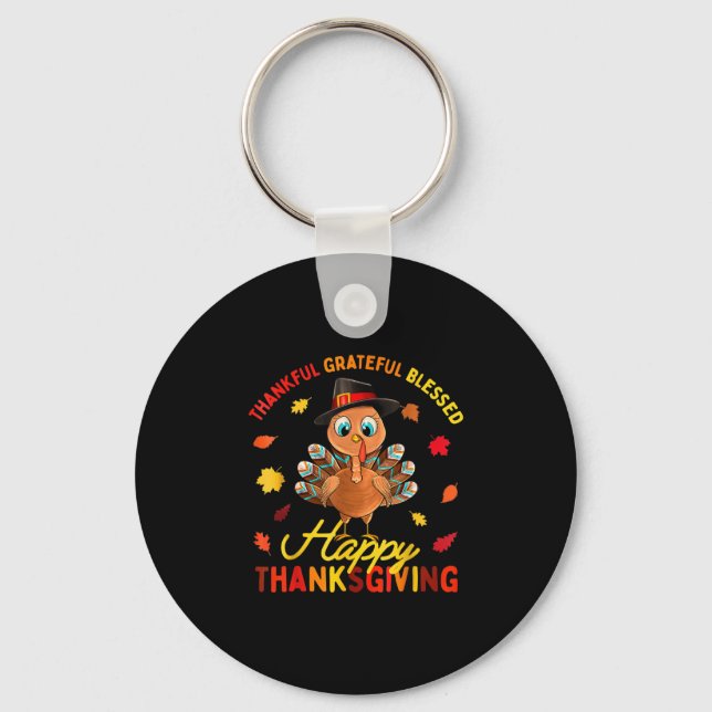 Thankful Grateful Blessed Thanksgiving Turkey Wome Keychain (Front)