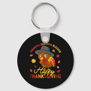 Thankful Grateful Blessed Thanksgiving Turkey Wome Keychain