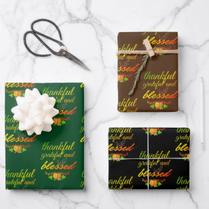 THANKFUL GRATEFUL BLESSED THANKSGIVING WRAPPING PAPER SHEET