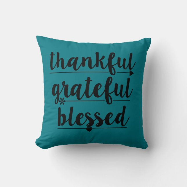 thankful grateful blessed throw pillow (Front)